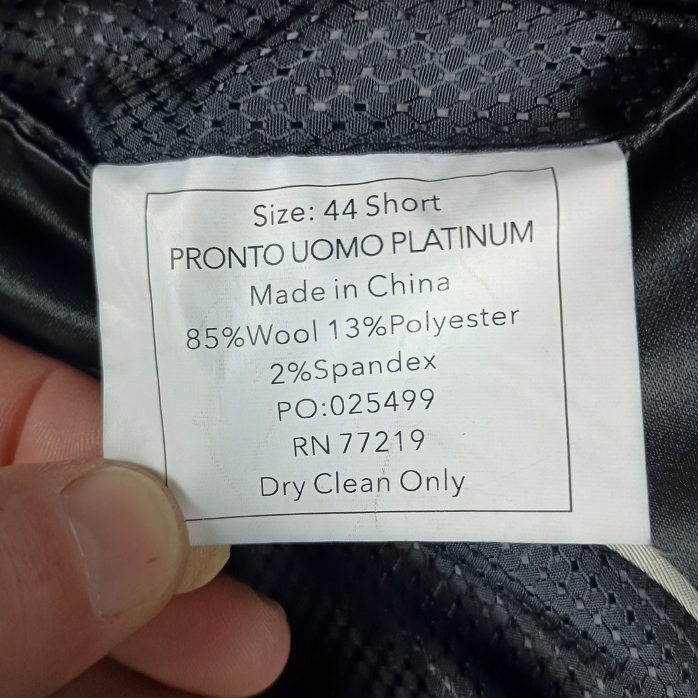 Pronto Uomo Platinum Blazer 44 Short Mens Black Wool Blend Modern Fit Stretch - Picture 9 of 15